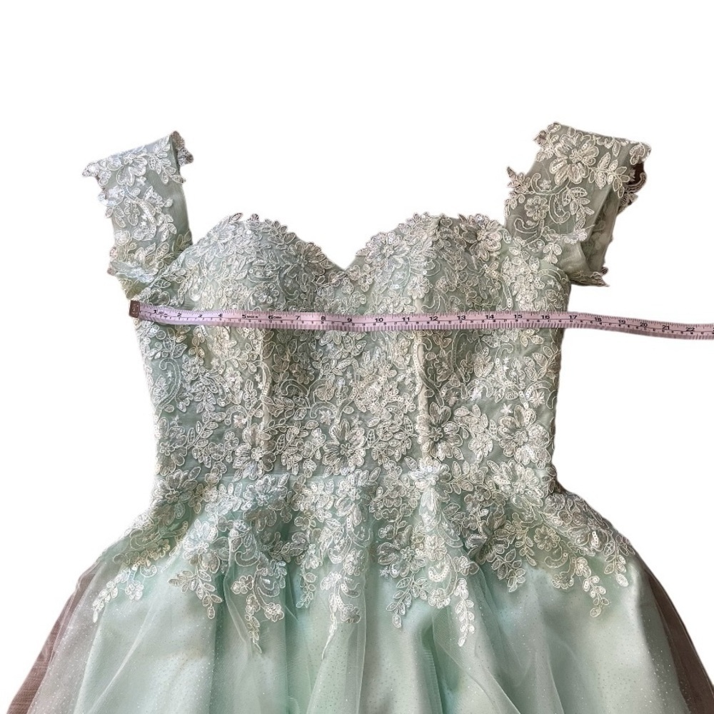 Lace Short Glitter Tulle Cold Shoulder Formal Prom Dress Size 10 Light Green.NWT - Picture 8 of 10